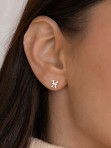 1 对精致 12 星座锆石耳环，925 纯银女士珠宝，适合日常约会佩戴，星座生日礼物 - 簡約星座耳環 - 查看 2