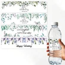 10 pièces/20 pièces Étiquettes de bouteilles d'eau de mariage heureux Merci d'avoir célébré avec nous. Housses de bouteilles d'eau à motif fleur d'eucalyptus. Décoration de fête d'anniversaire - Multicolore - Voir 1