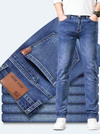 男式休闲修身商务工装口袋牛仔裤