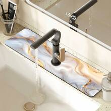 1 Stück Badematte mit Marmorprint, saugfähig und schnelltrocknend, wasserdicht und rutschfest für Badezimmer, Küche, Büro, Gewerbe, Bauernhof, Zuhause, dekorative Abtropfmatte für Wasserhähne