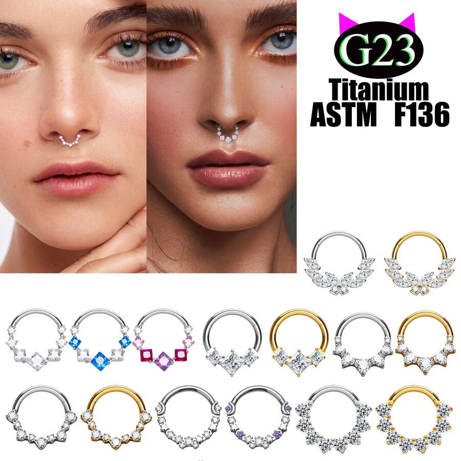 1pc Shiny Luxury! Multiple Zirconia Cool Link Design Unisex Nose Ring Earring, Fashionable Casual Eye-Catching Piercing Jewelry! - Multicolor - View 1