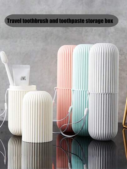 1 peça, caixa organizadora de viagem multifuncional de plástico para escovas e pastas de dentes, organizador de viagem multifuncional, suporte para kit odontológico de viagem para atividades ao ar livre, também pode armazenar utensílios, copo listrado para artigos de higiene pessoal, adequado para viagens, férias, viagem de negócios, camping, academia, iate, dormitório, itens essenciais para férias, bolsa de viagem, acessórios de viagem, itens essenciais para viagens, férias na praia, acessórios escolares de verão, material de volta às aulas