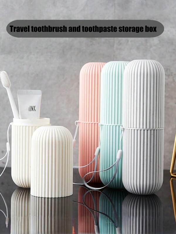 1 pièce Nouvelle boîte de rangement créative en plastique portable pour brosse à dents et dentifrice, organisateur de voyage multifonctionnel, support de trousse de toilette pour le voyage, peut également ranger des ustensiles, une tasse de toilette rayée, convient pour le voyage, les vacances, le voyage d'affaires, le camping, la gym, le yacht, les essentiels de vacances, les accessoires de voyage, les sacs de voyage, les fournitures scolaires de rentrée