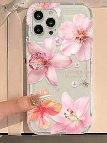 粉色花朵图案透明TPU保护壳，带大花朵图案，缓冲防震，兼容 16/15/14/13/12/11 Pro Max，防水防摔防刮。 - 彩色 - 查看 3