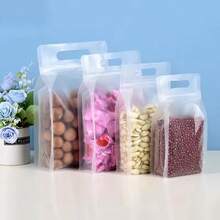 Set de 10/20/40/50 piezas de bolsas con cremallera transparentes y mate con asas, aptas para uso doméstico, reutilizables, para viajes, almacenamiento de caramelos, frutos secos, aperitivos, galletas, té, frutas, con sellado hermético, también adecuadas para almacenamiento y conservación en cocinas comerciales, accesorio ideal para vacaciones, bodas y fiestas. - Escarchado - Ver 8