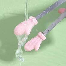 3pcs Mini Dessert Clips Stainless Steel Ice Cubes Clips, Pink Heart Shape/Gloves/Palm Shape Non-Slip Silicone Baking Bread Clips/Candy Clips/Biscuit Clips/Pastry Clips/Snack Clips/Ice Cubes Clips/Salad, Fruit Clips/Snack Clips/BBQ Clips, Kitchen Tools Food Cutlery