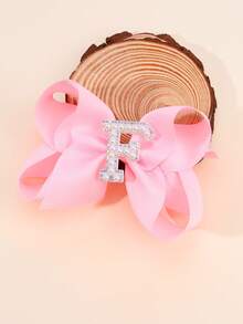 1pc Pearl 26 Letter Fashionable Hot Pink Bow Hair Clip For Girls, Optional A-Z Name Letter Large Upturned Hair Clip For Girls, Teens Hair Accessories Gift - Pink - View 8