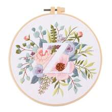 1pc 26 Designs Floral Embroidery Kit With English Letters, Luxury Starter Set For Beginners, Includes Fabric, Hoop, Threads, Needles, Instructions, Great For Cross Stitch, Artistic Craft Gift For Friends And Family, Wedding Decor. Each Kit Contains 1pc Printed , 1 Set Of Embroidery Threads, 1 Bamboo Embroidery Hoop, 1 Pattern Chart, 2pcs Embroidery Needles.