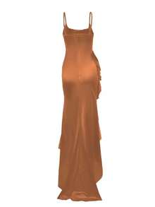 Elegant Sexy Ruffle Hem Spaghetti Strap Dress, Suitable For Spring/Summer Vacation And Beach Wear - Orange - View 4