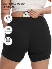 Mallas para yoga de talla grande para mujeres, con suavidad transpirable, cintura alta, alta elasticidad y 3 bolsillos para teléfono móvil incorporados en la parte posterior - Negro - Ver 1