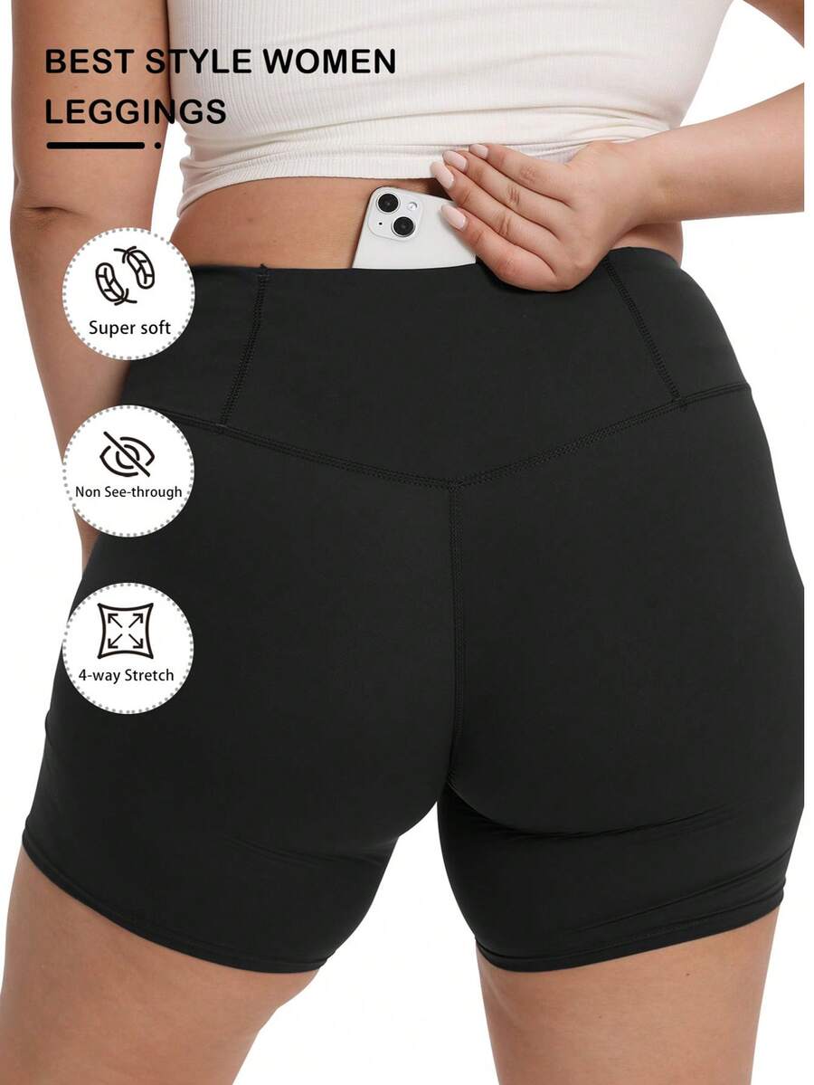 Mallas para yoga de talla grande para mujeres, con suavidad transpirable, cintura alta, alta elasticidad y 3 bolsillos para teléfono móvil incorporados en la parte posterior - Negro - Ver 1