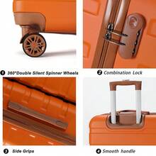 Vali Vali 3 món có khóa số và bánh xe xoay êm ái, có nhiều màu, vỏ cứng, 20" 24" 28". Vali du lịch Vali Vali Vali bền chắc Hành lý xách tay Vali xách tay Hành lý chống thấm nước Du lịch mùa đông Phụ nữ cần thiết khi đi du lịch Bộ hành lý - trái cam - Xem 7