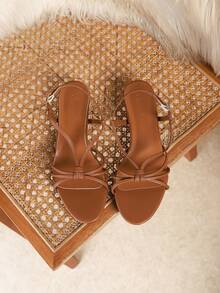 Women's Brown Low Heel Kitten Heel Sandals, Simple Strap Middle Heel Summer Sandals - Brown - View 5