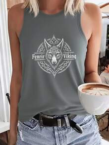 Fenrir Celtic Knotwork Wolf Head Women's Vest - Grey - View 1