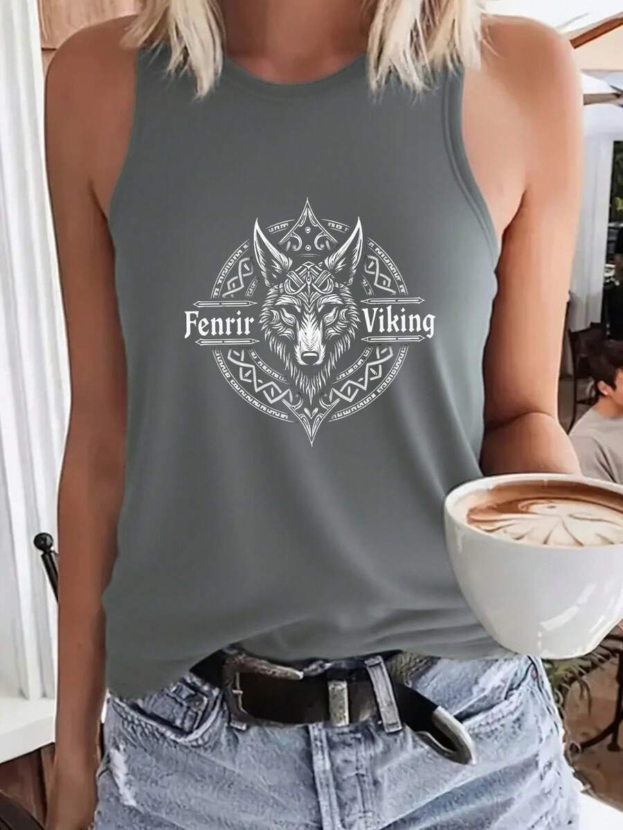 Fenrir Celtic Knotwork Wolf Head Women's Vest - Grey - View 1
