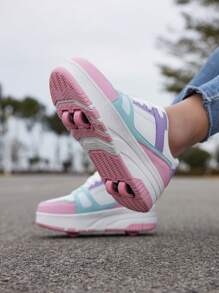 Afneembare sneakers met wieltjes, geschikt voor jongens en meisjes, modieuze lage veterschoenen, lichtgewicht, antislip, geschikt voor buitenactiviteiten