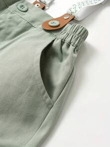 2 pezzi set per ragazzi: camicia a maniche corte con stampa creativa bianca + pantaloncini verdi, set costume per feste, performance, per ragazzi - Bianco - Visualizzare 5