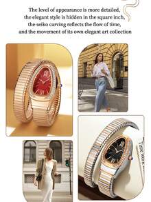 Women's Watches Snake Shape Diamond Watch For Women Luxury Ladies Gold Watch Analog Quartz Watch With Flexible Alloy Strap - 玫金白 - 查看 5