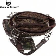 Camouflage Cross Wings Western Style Studded Handbag Tooled Leather Purse Country Women Shoulder Bag Pouch Wallet Set - #3 棕色套裝 - 查看 6