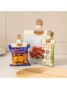 1/2pcs Cute Cartoon Snack Clip, Multifunctional Food Sealer, Moisture-Proof Storage Clip, Suitable For Kitchen, Office, School - Plastic Food Bag Sealer Clip, Household Kitchen Storage Accessories - Multicolor - View 6