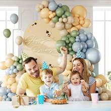 146 Stücke Staubblau und Grün Ballon Bogen Girlande Set, pastellblaue, salbeigrüne, nude, sandweiße Latex Ballons für Bär thematisierte Geburtstags-, Hochzeits- und Babyparty