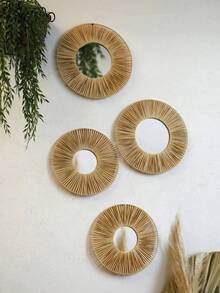 1个圆形T型镜，适用于浴室，波西米亚风格木框圆形镜，适合儿童房、浴室、玄关等场所，波西米亚风格，阳光镜，卧室客厅玄关墙面装饰镜，圆形木质农舍风格壁镜，圆形海岸风格浴室装饰镜 - 彩色 - 查看 6