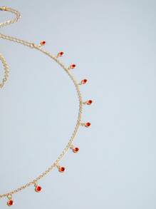 1 Stück grundlegendes minimalistisches elegantes Eisenkette Rot Kristall Quasten Kopfstück, geeignet für Hochzeiten, Partys, Veranstaltungen als Geschenk (handgefertigte Kette auf Größe zugeschnitten, Kristallmenge variiert)