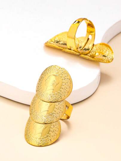 1Pc Vintage Copper Gold Plated Ring Turkish Totem Coin Finger Ring Ottoman Head Middle East Wedding Adjustable Ring Bride Women Jewelry Gift