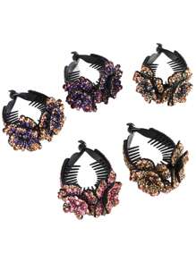 1pc Crystal Flower Hair Claw Clip For Ponytail (Random Crystal Color)