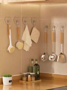 3PCS Heart-Shaped Large Heavy-Duty Adhesive Hooks, No-Drill Clear Plastic Suction Cups, Thickened Heart-Shaped Wall Mounts For Kitchen & Bathroom Storage, Wall Mounted Storage Organizer, Easy Install, Casual Style, Utility Hooks, Reusable For Towels, Clothes & Keys - Easy Install