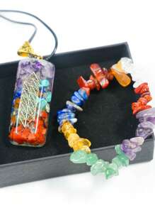 1pc/Set Round, Moon, Rectangular, Slim Rectangular 7 Chakra Necklace And Bracelet Combination, Best Gift For Family And Friends