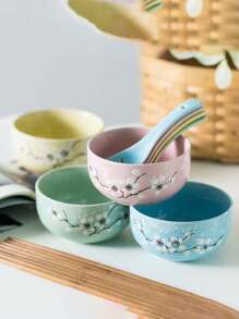 1pc Hand-Painted Ceramic Salad Bowl, Creative Home Dining Rice/Soup Bowl With Underglaze Decoration,School Supplies