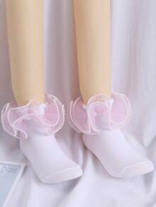 1 Pair Girls Pearl Ruffle Dance Ankle Socks, For Teens - Multicolor - View 2