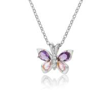 1 pieza Collar con colgante de mariposa lindo para mujer de acero inoxidable con cristal y circonita púrpura, collar estético, gargantilla, joya para fiesta