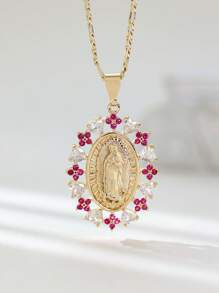 3D Hollow Pendant Virgin Mary Heart Flower Stone Necklace Suitable For Date