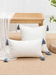 1/2pcs Blue Polka Dot Pillow Cover, Nordic Flannelette Embroidered Tassel Cushion Case For Bedroom, Living Room, Sofa, Garden Chair, Waist Pillow, Ins Style, All Season, 30*50cm, 45*45cm - Blue - View 7