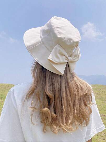 Sombreros para mujer, sombreros de cubo de ala ancha para primavera y verano, sombrero de sol casual de moda con decoración de lazo