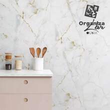 Premium Wallpaper Roll 5 Meters Self-Adhesive Textured Marble 5m X 45cm - 白色 - 查看 4
