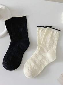 1 Pair White Hollow Heart Retro Ballet Crew Socks, Spring/Summer - Multicolor - View 10