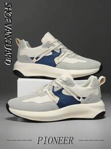 Men's Gray Contrast Color Casual Sport Running Shoes, Minimalist Outdoor Comfortable Low-Top Leisure Sneakers