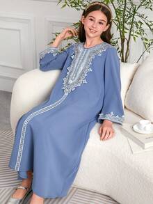 Tween Girls Dubai Embroidered Long Dress - Blue - View 6