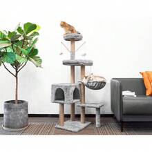 Cat Tree, 145cm Cat Scratching Post Stable Cat Tree For Indoor Cats, Multi-Level Cat Climbing Tower With Posts Fully Wrapped In Natural Sisal Rope, Suitable For Kitten Kitty Cat - Grey - View 2