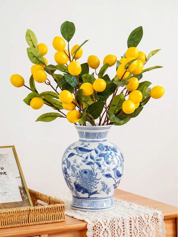 3 Pcs Artificial Lemon Stems With 6 Lemons, Realistic Fake Lemon Fruit Stems, Soft Texture, Vivid Yellow Lemons, Suitable For Home, Kitchen, Office, Party And Wedding Decor, Bringing A Fresh And Natural Look