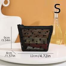 5pcs/Set Black Mesh Organizer Bags, Portable Cosmetic Makeup Toiletry Storage Pouch, Simple Travel Makeup Bag