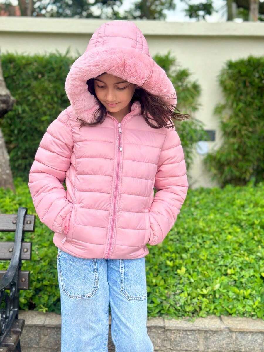 Women's Children's Jacket Lined With Plush Feminine Puffer Blouse - 淺粉色 - 查看 1