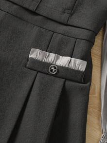 Grey 2 In 1 Dress, New Spring 2025 Collection, Long Sleeve Spliced Waist V-Neck Style, Work Appropriate - Dark Grey - View 7