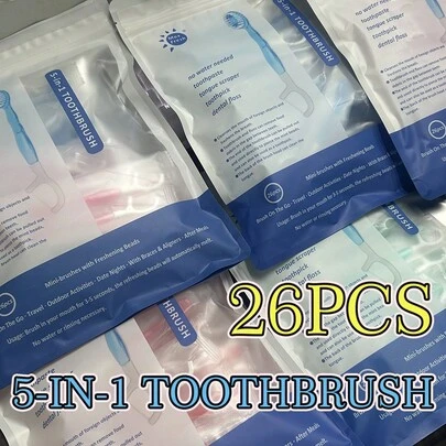 26-Pack Adult Toothbrushes With Mint, Mixed, Peach Flavored Beads - Soft Polyester Bristles, Compact Head, Alcohol-Free, Unisex-Manual Travel Toothbrush Set For Fresh Breath & Dental Care Home Bathroom Decor Back To School