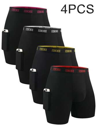 4pcs Men's Long And Comfortable Underwear - Breathable, Elastic, Quick Drying, Elastic Waistband, Sports And Casual Boxer Underwear - Soft, Lightweight, Moisture Absorbing.