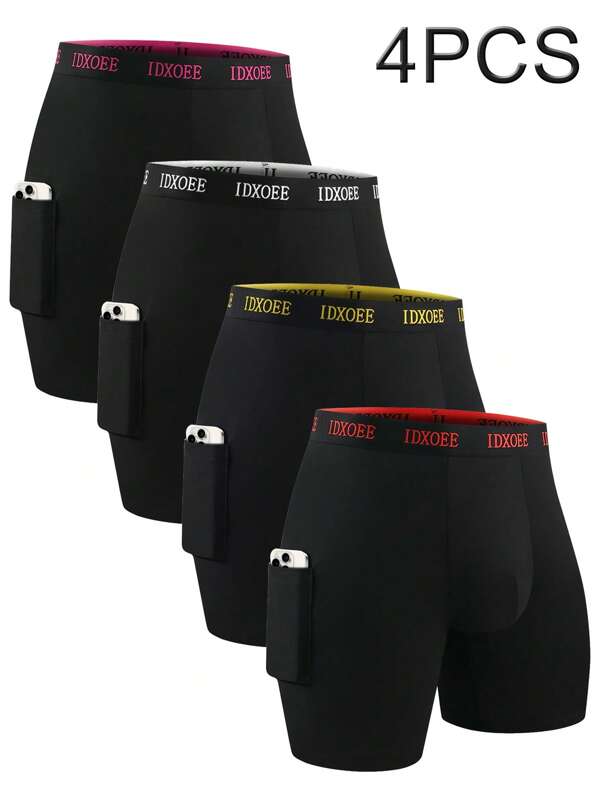 4 Pcs Long Men's Slim Fit Underwear - Lightweight, Comfortable And Durable, Men's Sports Underwear With Contour Pockets, Suitable For Daily Fitness And Running, Summer Casual Underwear, Suitable For Daily Home Wear.