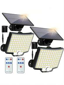 1 pieza Luz de pared exterior con sensor de movimiento alimentada por energía solar con 106 LED - Impermeable, haz de luz de 120°, incluye cable de 5,03 metros - Perfecta para acampar, jardines, pasillos y garajes